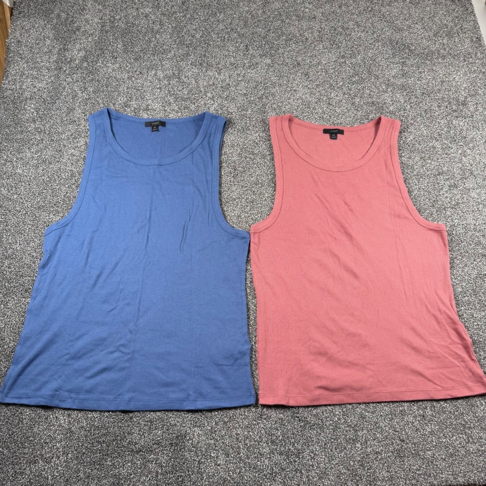 J.Crew Tank Top Womens XXL Blue Pink‎ Ribbed Cotton Modal 2-Pack Re-Imagined